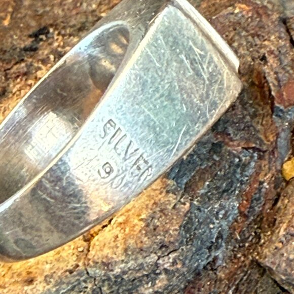 Vintage 900 Silver & Star Signet Ring Size 7 - Picture 5 of 7
